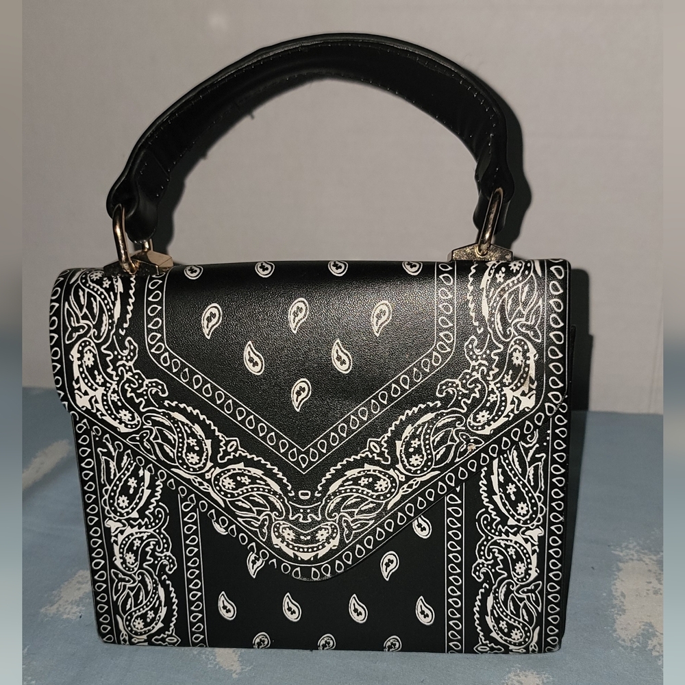 Black Bandana-Print Top Handle Bag